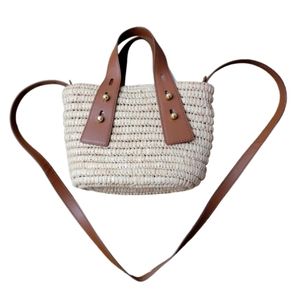 Frame Les Second Mini Tote Tan Woven Raffia Leather Crossbody Bag Authentic
